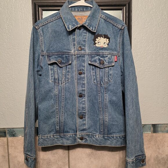 Vintage Betty Boop Denim Jacket Medium Betty Biker Embroidered - Picture 2 of 10